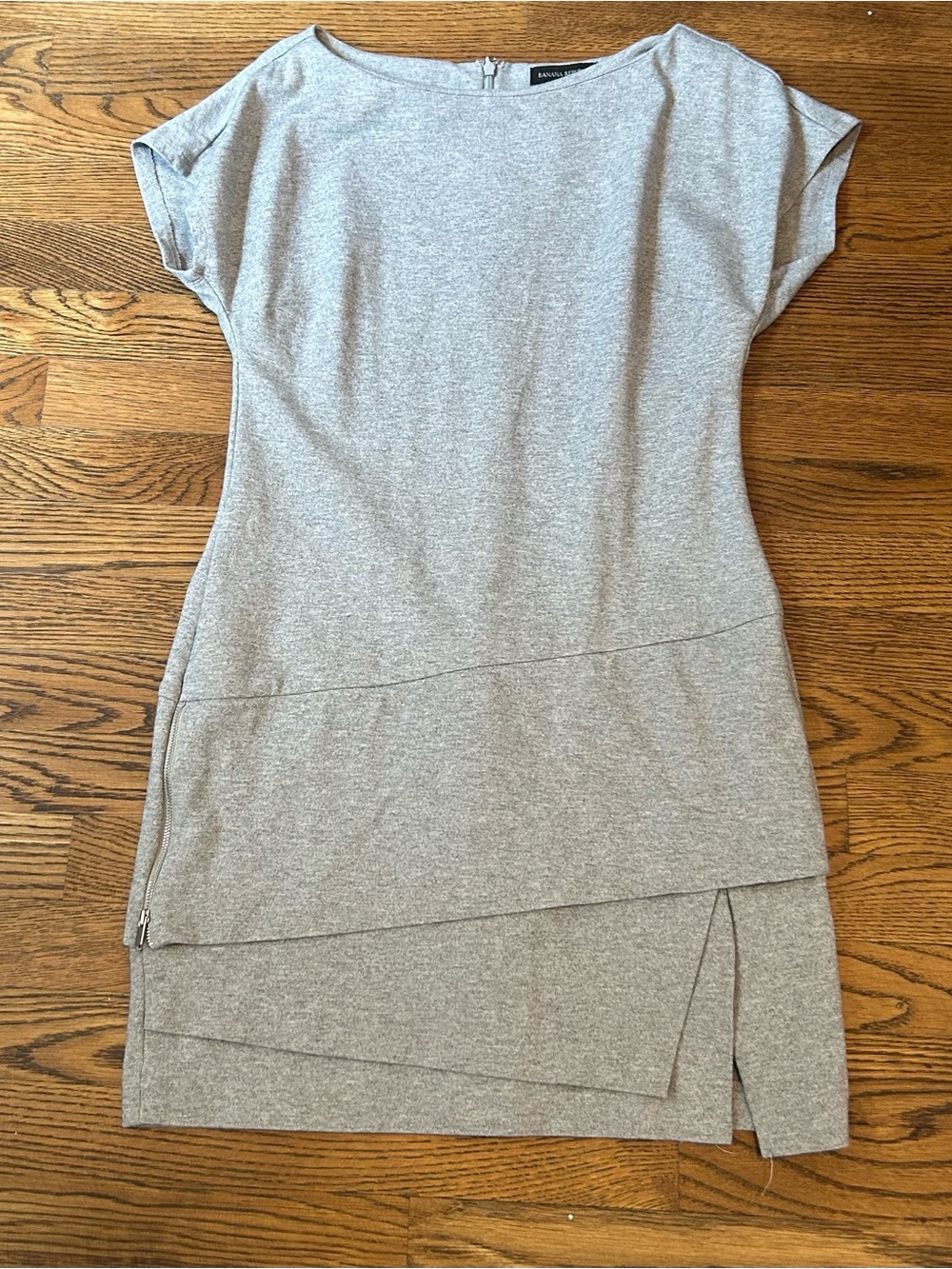 Banana Republic Light Heather Gray Asymmetrical Knit Mini Dress - Picture 2 of 11